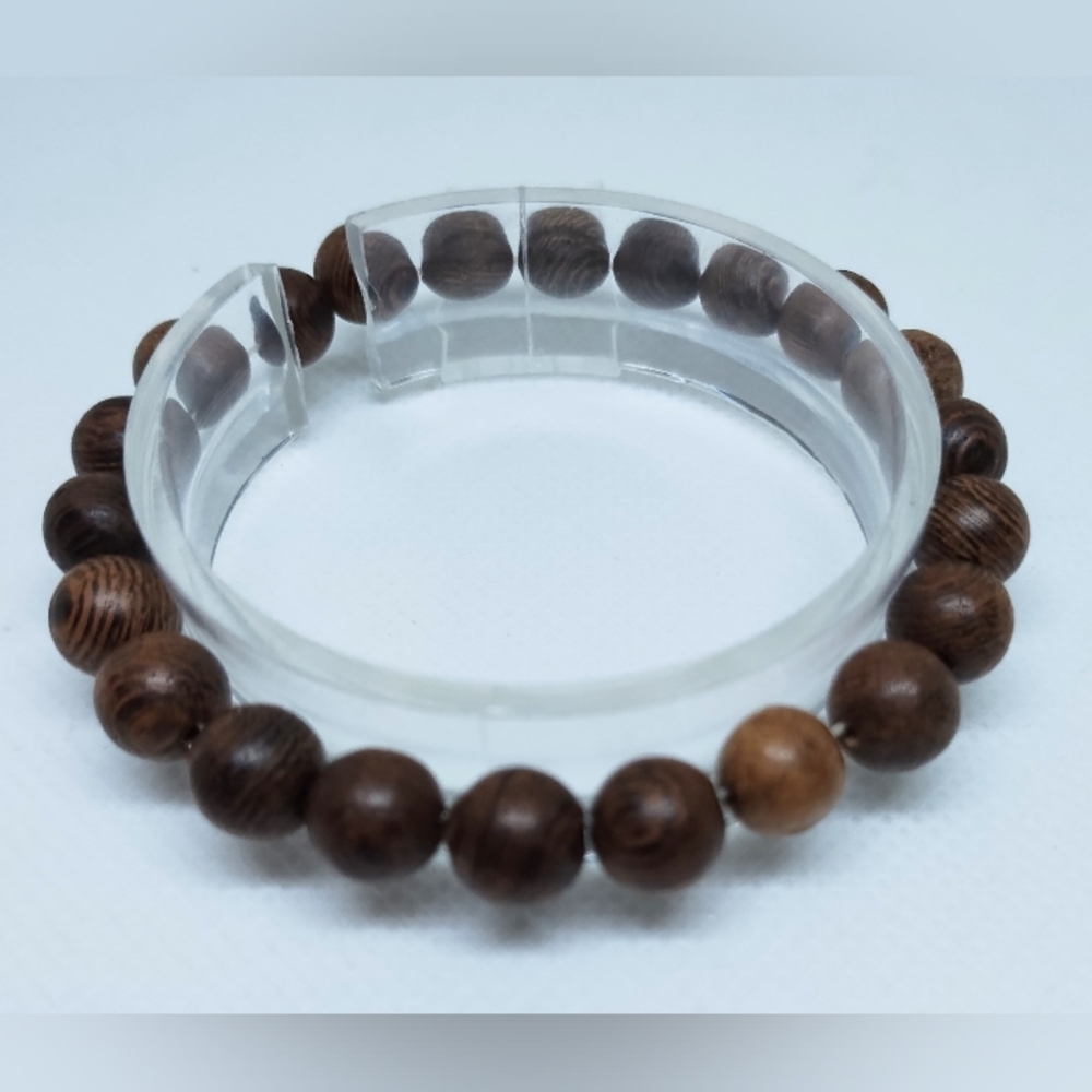 Men's Beaded Bracelet Beads Brown New f67